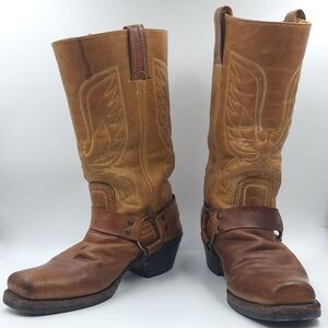 Frye Classic Brown Leather Cowboy Boots Olive Green Size 8.5 Women